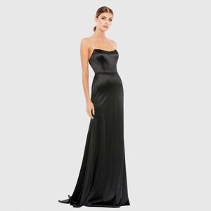 NWT MAC DUGGAL CHARMEUSE RHINESTONE STRAP TRUMPET GOWN 12428 BLACK